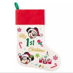 Disney Store Mickey Mouse and Minnie Mouse ''My 1st Christmas'' Holiday Stocking